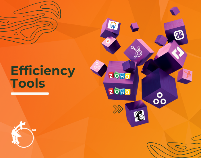 Graphics with text "Efficiency Tools" and image boxes with different business logos.