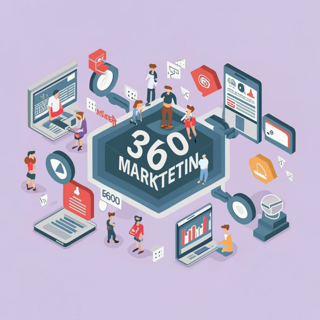 Graphics illustrating 360 marketing strategies